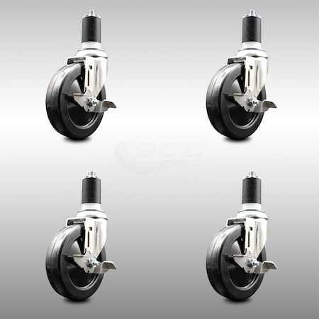 Service Caster 5 Inch 316SS Soft Rubber Swivel 1-1/2 Inch Expanding Stem Caster Set Brake SCC SCC-SS316EX20S514-SRS-TLB-112-4
